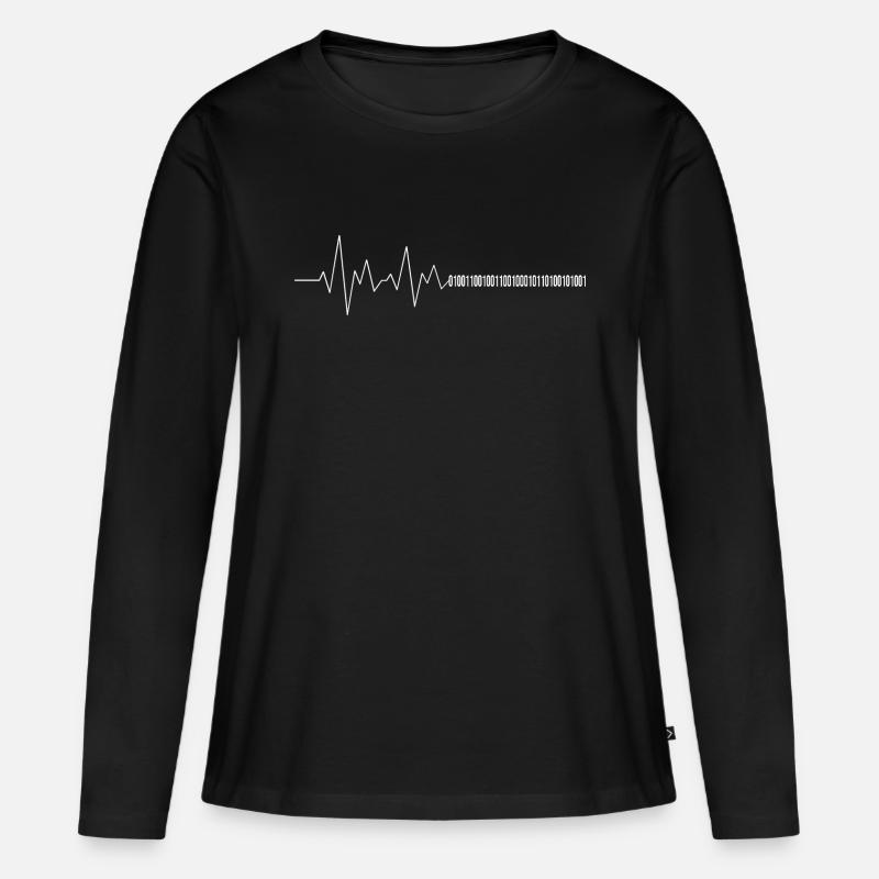 Informatiker Herzschlag Binärcode Programmierer - Frauen Premium Bio Langarmshirt - Schwarz
