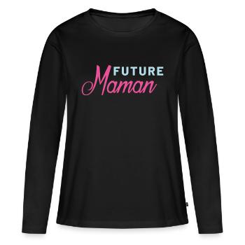 Future maman - T-shirt manches longues Premium bio Femme - noir - Devant - Julia (174cm)