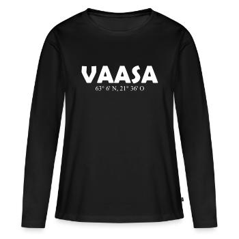 Vaasa Finlande - Coordonnées - Longitude - Latitude - T-shirt manches longues Premium bio Femme - noir - Devant - Julia (174cm)