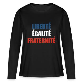 Liberté Égalité Fraternité - T-shirt manches longues Premium bio Femme - noir - Devant - Julia (174cm)