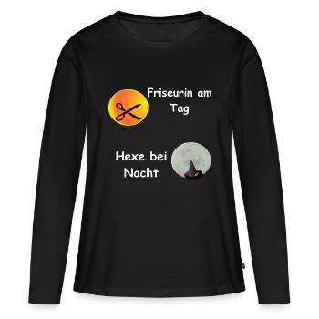 Salon de coiffure, nuit de sorcière, coiffure Halloween, chemise - T-shirt manches longues Premium bio Femme - noir - Devant - Julia (174cm)