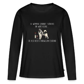 Eine Frau braucht Wein und einen norwegischen Hirschhund - Frauen Premium Bio Langarmshirt - Schwarz - Vorne - Julia (174cm)