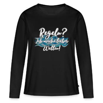 Wellen - Frauen Premium Bio Langarmshirt - Schwarz - Vorne - Julia (174cm)