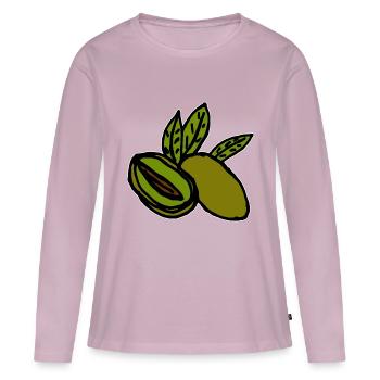 Olives Méditerranée - T-shirt manches longues Premium bio Femme - rose poudré - Devant - Julia (174cm)