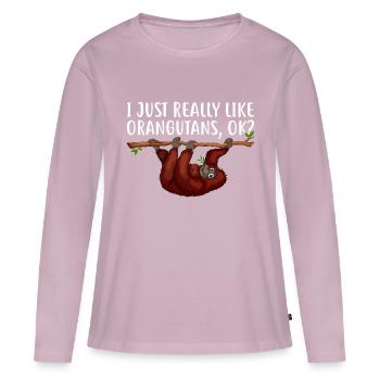 Orangs-outans amoureux des animaux Orangs-outans - T-shirt manches longues Premium bio Femme - rose poudré - Devant - Julia (174cm)