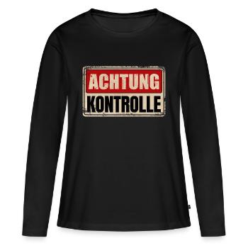 ACHTUNG KONTROLLE - Frauen Premium Bio Langarmshirt - Schwarz - Vorne - Julia (174cm)