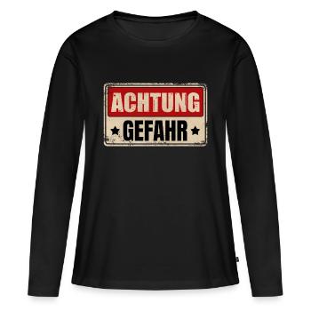 ACHTUNG GEFAHR - Frauen Premium Bio Langarmshirt - Schwarz - Vorne - Julia (174cm)