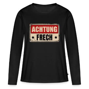 ACHTUNG FRECH - Frauen Premium Bio Langarmshirt - Schwarz - Vorne - Julia (174cm)