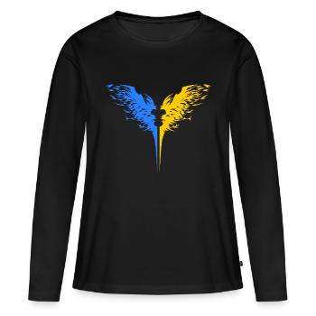 Ukraine Ailes d’aigle Couleurs ukrainiennes Slava - T-shirt manches longues Premium bio Femme - noir - Devant - Julia (174cm)