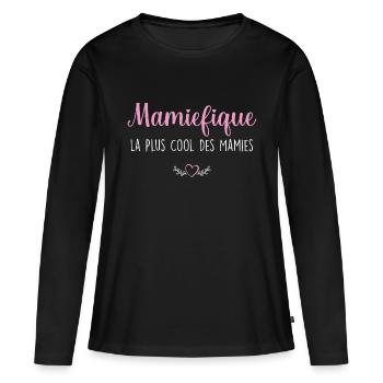 Fête Grand-Mère Mamiefique La Plus Cool Des Mamies - T-shirt manches longues Premium bio Femme - noir - Devant - Julia (174cm)