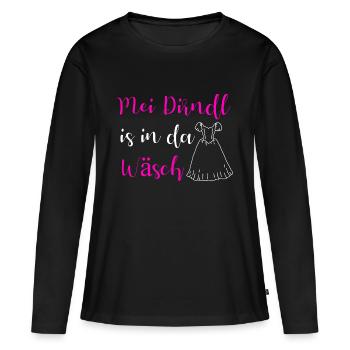Mei Dirndl is in da Wäsch - Frauen Premium Bio Langarmshirt - Schwarz - Vorne - Julia (174cm)