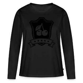 Kirschen schild - Frauen Premium Bio Langarmshirt - Schwarz - Vorne - Julia (174cm)