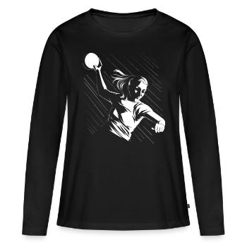 Handballspielerin Handball Ball Outfit Handballer - Frauen Premium Bio Langarmshirt - Schwarz - Vorne - Julia (174cm)