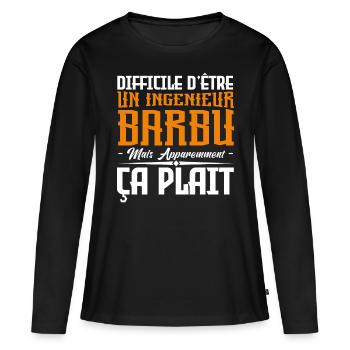 infirmier barbu, citations barbe, cadeau infirmier - T-shirt manches longues Premium bio Femme - noir - Devant - Julia (174cm)