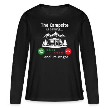 Der Campingplatz ruft und ich muss gehen - Frauen Premium Bio Langarmshirt - Schwarz - Vorne - Julia (174cm)