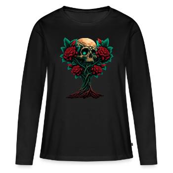 Arbre avec crâne et roses - T-shirt manches longues Premium bio Femme - noir - Devant - Julia (174cm)