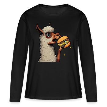 Lama mangeur de cheeseburger - T-shirt manches longues Premium bio Femme - noir - Devant - Julia (174cm)