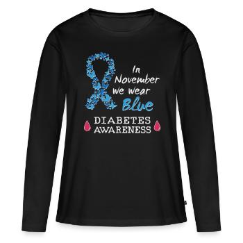 Im November wir tragen wir blau Diabetes Awareness - Frauen Premium Bio Langarmshirt - Schwarz - Vorne - Julia (174cm)