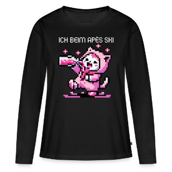 WITZIGE APRÈS SKI KATZE IN GAMING RETRO PIXELART - Frauen Premium Bio Langarmshirt - Schwarz - Vorne - Julia (174cm)