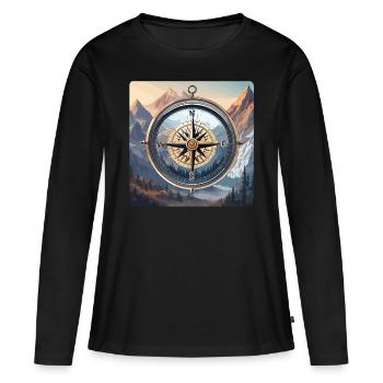 Boussole / Direction cardinale / Voyage / Survie - T-shirt manches longues Premium bio Femme - noir - Devant - Julia (174cm)