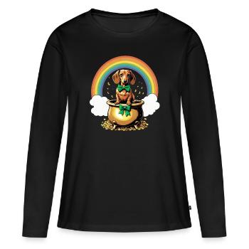 Pot d’or Teckel de la Saint-Patrick - T-shirt manches longues Premium bio Femme - noir - Devant - Julia (174cm)