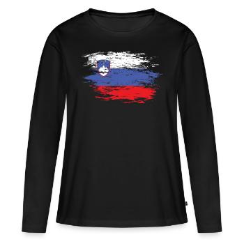 Drapeau de la Slovénie utilisé - T-shirt manches longues Premium bio Femme - noir - Devant - Julia (174cm)