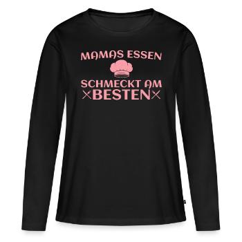 Mamas Essen Schmeckt Am Besten - Frauen Premium Bio Langarmshirt - Schwarz - Vorne - Julia (174cm)