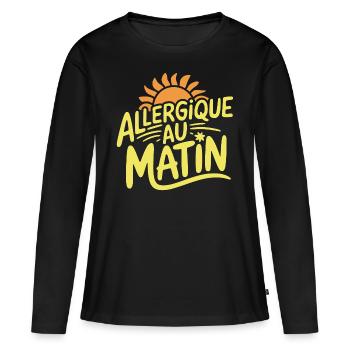 Allergique au matin - T-shirt manches longues Premium bio Femme - noir - Devant - Julia (174cm)
