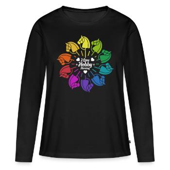 J’aime Hobby Horsing - Coeur - Hobby - T-shirt manches longues Premium bio Femme - noir - Devant - Julia (174cm)