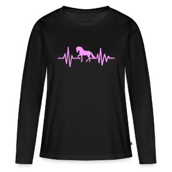 Cheval Rythme Cardiaque Équitation - T-shirt manches longues Premium bio Femme - noir - Devant - Julia (174cm)