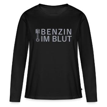 Benzin im Blut - Motorrad, Auto, Motorisiert - Frauen Premium Bio Langarmshirt - Schwarz - Vorne - Julia (174cm)