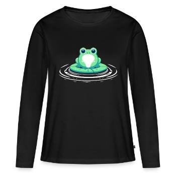 Grenouille sur nénuphar - T-shirt manches longues Premium bio Femme - noir - Devant - Julia (174cm)