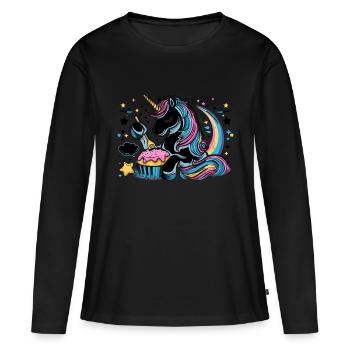 Einhorn Cupcake Herz Bäcker Backen Backen Cupcakes - Frauen Premium Bio Langarmshirt - Schwarz - Vorne - Julia (174cm)