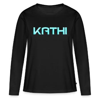Kathi Vorname - Frauen Premium Bio Langarmshirt - Schwarz - Vorne - Julia (174cm)