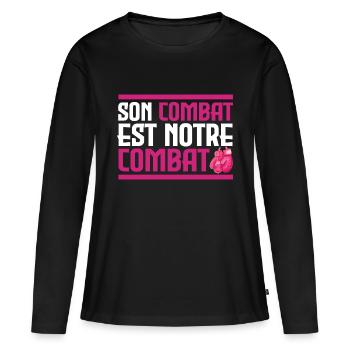 Son combat est notre combat - Cancer - T-shirt manches longues Premium bio Femme - noir - Devant - Julia (174cm)