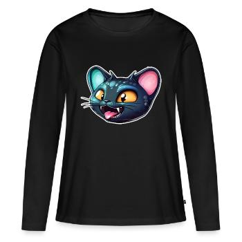 Drôle de visage de chat extraterrestre - T-shirt manches longues Premium bio Femme - noir - Devant - Julia (174cm)