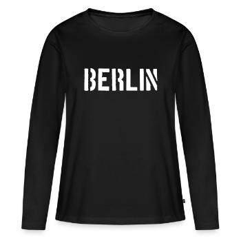 Slogan de Berlin - Porte de Brandebourg - Alexanderplatz - T-shirt manches longues Premium bio Femme - noir - Devant - Julia (174cm)