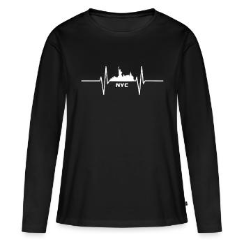 Battement de cœur avec Skyline New York - T-shirt manches longues Premium bio Femme - noir - Devant - Julia (174cm)