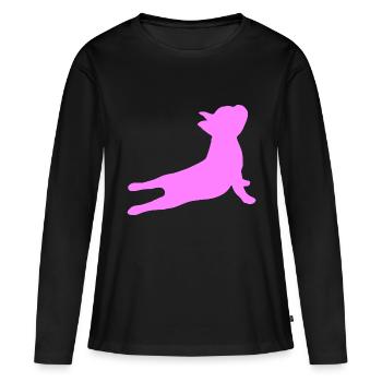 Bouledogue Français 4- Yoga Bouledogue Français - T-shirt manches longues Premium bio Femme - noir - Devant - Julia (174cm)