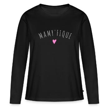 T shirt mamie " mamy'fique " humour mamie cadeau. - T-shirt manches longues Premium bio Femme - noir - Devant - Julia (174cm)