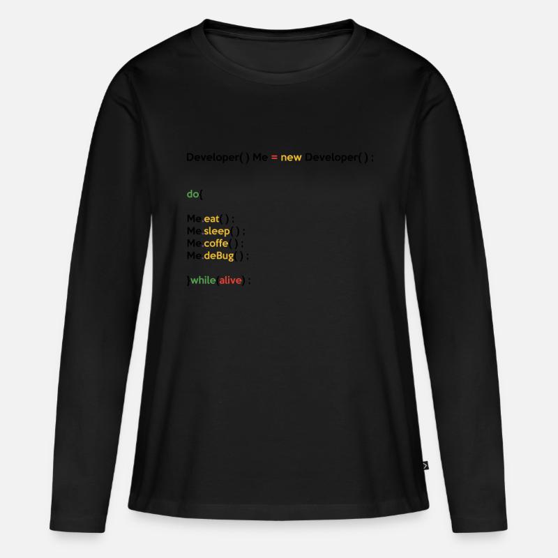 Eat Sleep Code Repeat Coder Programmer Software De - Frauen Premium Bio Langarmshirt - Schwarz