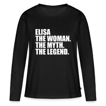 Femme, Mythe, Légende, Prénom Elisa - T-shirt manches longues Premium bio Femme - noir - Devant - Julia (174cm)