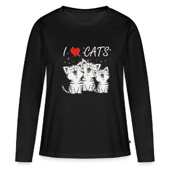 I love cats singende katzen - Frauen Premium Bio Langarmshirt - Schwarz - Vorne - Julia (174cm)