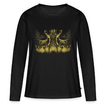 Hirsch Hirsche Wild Rotwild Rehbock - Frauen Premium Bio Langarmshirt - Schwarz - Vorne - Julia (174cm)