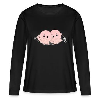 Enfants sortant d'une poche à fermeture éclair - T-shirt manches longues Premium bio Femme - noir - Devant - Julia (174cm)