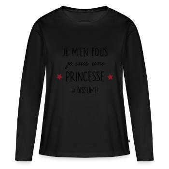 je m en fous, je suis une princesse, j'assume ! - T-shirt manches longues Premium bio Femme - noir - Devant - Julia (174cm)