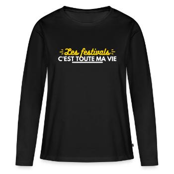Les festivals c'est toute ma vie - T-shirt manches longues Premium bio Femme - noir - Devant - Julia (174cm)
