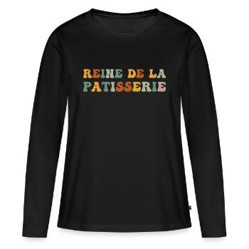 Reine de la pâtisserie cadeau pour pâtissière - T-shirt manches longues Premium bio Femme - noir - Devant - Julia (174cm)