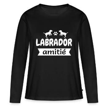 Liés par l'Amitié : Le Labrador mon Compagnon - T-shirt manches longues Premium bio Femme - noir - Devant - Julia (174cm)