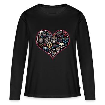 Motif de crâne décoratif coloré - T-shirt manches longues Premium bio Femme - noir - Devant - Julia (174cm)